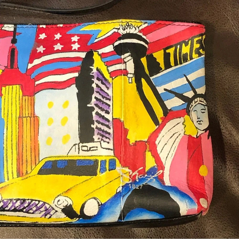 SHARIF 1827 ARTISTIC EXPRESSIONS NYC Statue Of Liberty Taxi Hand-painted Clutch